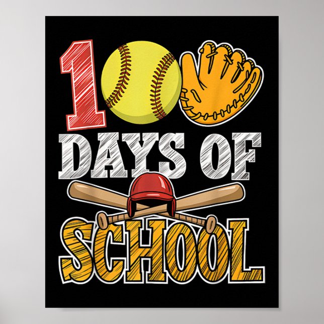 Affiche 100 Jours De Softball Scolaire Drôle 100E Jour Spo (Devant)