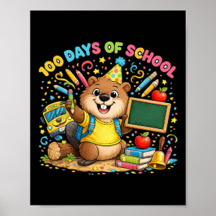 Affiche 100 jours d'école adorable castor enseignant céléb