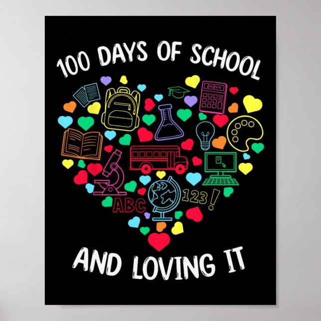 Affiche 100 Jours D'École Aimer Il Enseignant Coeur 100e D (Devant)