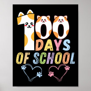 Affiche 100 Jours D'École Chats Coeurs 100E Jours D'École