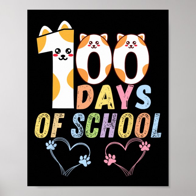 Affiche 100 Jours D'École Chats Coeurs 100E Jours D'École (Devant)