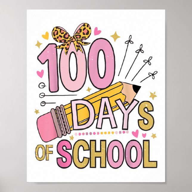 Affiche 100 Jours D'École Coquette Bow 100e Jour École (Devant)