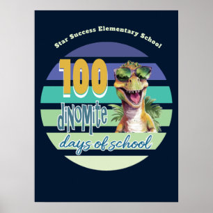 Affiche 100 Jours d'École Drôle Cool Dinosaure École