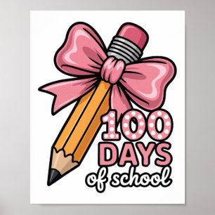 Affiche 100 Jours D'école Filles Coquette Nœud Enfants Ens