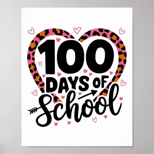 Affiche 100 Jours D'école Léopard Cœur Femmes Filles Enfan (Devant)