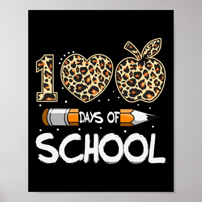 Affiche 100 Jours D'École Leopard Enseignant Enfants 100e  (Devant)
