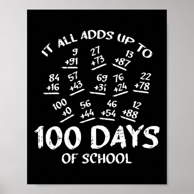 Affiche 100 Jours D'École Math Addition Cool Enseignant Ét (Devant)