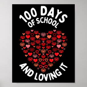 Affiche 100 Jours D'École Mignonne Coeur Heureux 100E Jour