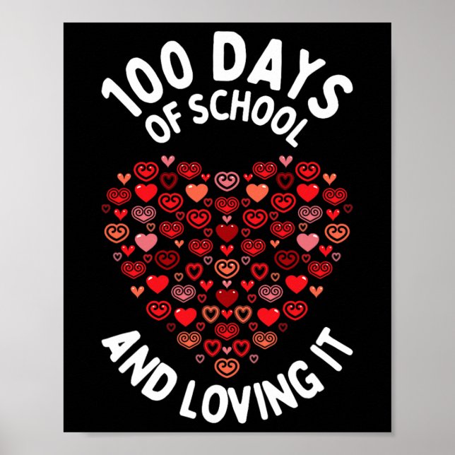 Affiche 100 Jours D'École Mignonne Coeur Heureux 100E Jour (Devant)