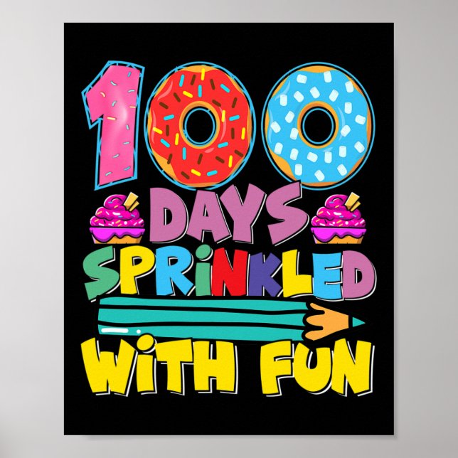 Affiche 100 Jours D'École Parsemés De Cupcake Fun Mignonne (Devant)