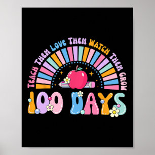 Affiche 100 Jours D'École Rétro Arc-En-Ciel 100E Jour De S