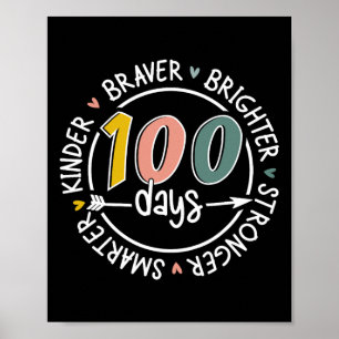 Affiche 100 Jours D'École Smarter Kinder Plus Fort Brighte