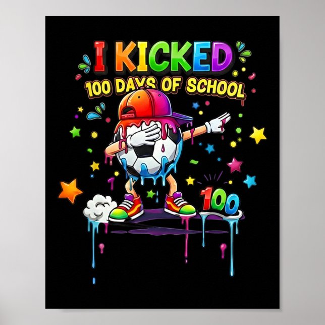 Affiche 100 Jours D'école Soccer Drip Enfants Garçons Drôl (Devant)