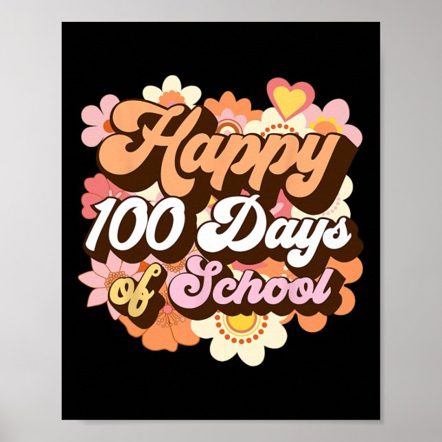 Affiche 100 Jours D'Enseignant Enfants Retro Happy 100e (Devant)