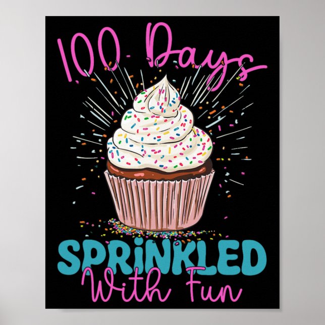 Affiche 100 Jours Saupoudrés De Cupcake Amusants 100e Jour (Devant)