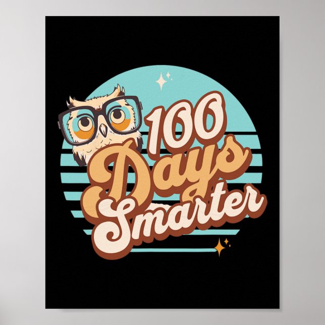 Affiche 100 Jours Smarter Owl Retro Enseignant Enfants 100 (Devant)