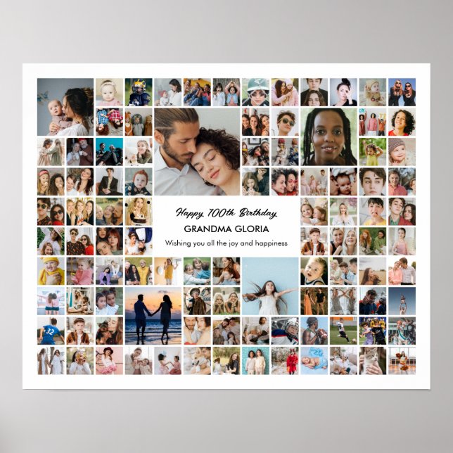 Affiche 100 Photo Collage Custom Pictures 100th Birthday (Devant)