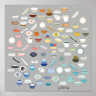 Affiche 100 pièces de Pyrex - gris foncé