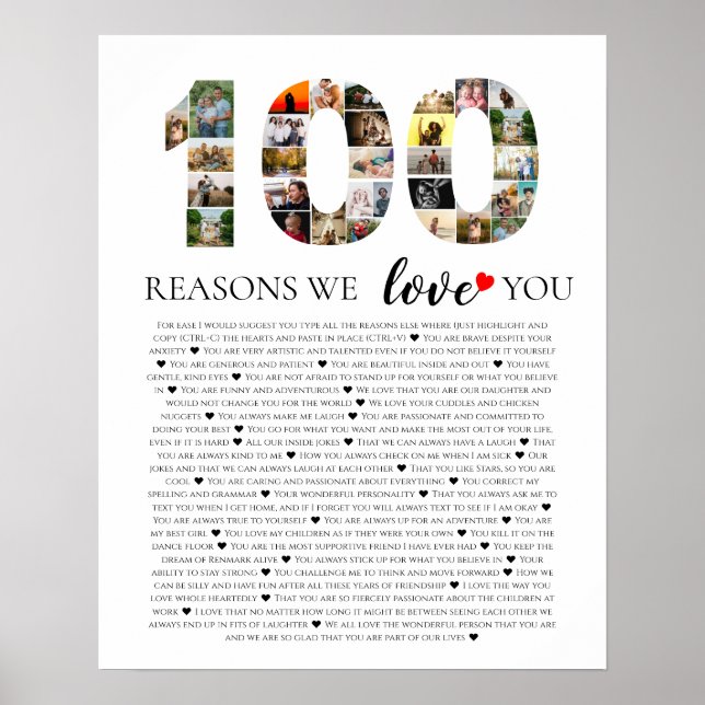 Affiche 100 raisons pour lesquelles nous vous aimons joyan (Devant)