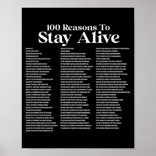 Affiche 100 Reasons To Stay Alive Suicide Prevention 988 S (Devant)