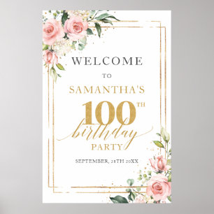 Affiche 100e anniversaire signe de bienvenue blush et part