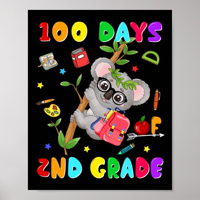 Affiche 100e Jour De L'École 2e Année Koala Joyeux 100 Jou (Devant)