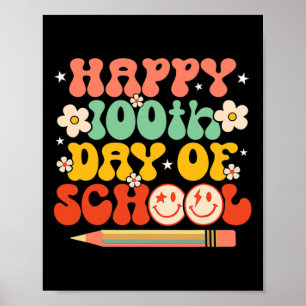 Affiche 100e Jour De L'École Enseignant Enfants Retro Supe