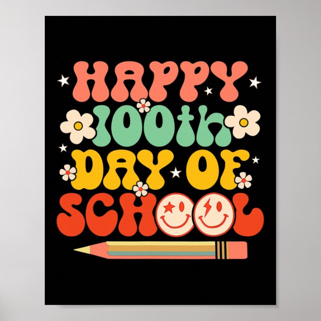 Affiche 100e Jour De L'École Enseignant Enfants Retro Supe (Devant)