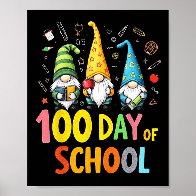 Affiche 100E Jour De L'École Gnome Enseignants Amusants Et (Devant)