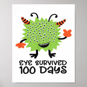Affiche 100e Jour De L'École Monster Garçons Enfants Oeil 