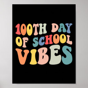 Affiche 100e Jour de l'école Vibes Retro Enseignant enfant