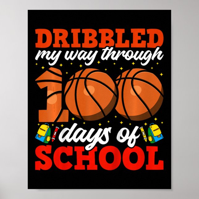 Affiche 100E Jour De Scolaires Garçons Basketball 100 Jour (Devant)