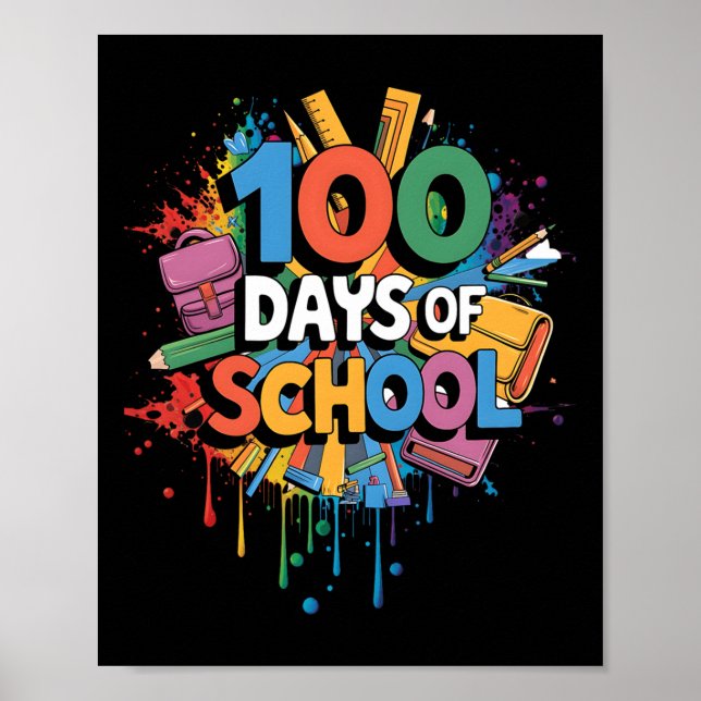Affiche 100e jour drôle tenue enseignant &amp; élève 100 D (Devant)