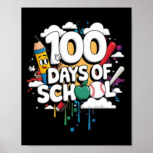 Affiche 100e jour drôle tenue enseignant &amp; élève 100 D (Devant)