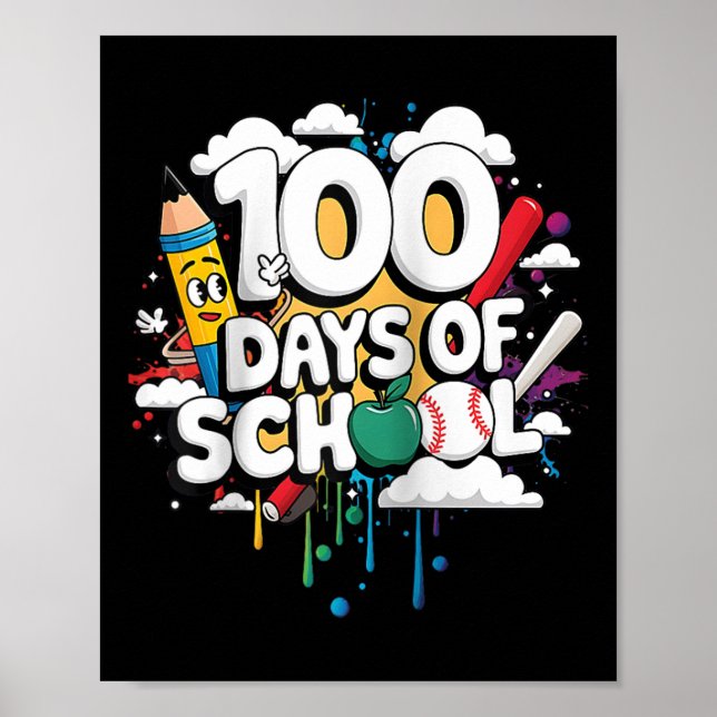 Affiche 100e jour drôle tenue enseignant &amp; élève 100 D (Devant)