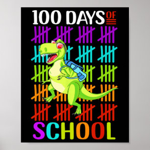 Affiche 100ème Jour De L'École Dino Enfants Joyeux 100 Jou