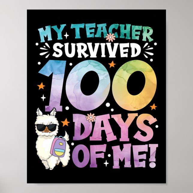 Affiche 100ème Jour D'École Mon Enseignant A Survécu 100 J (Devant)