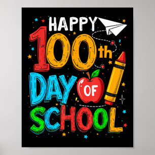 Affiche 100ème Jour D'Enseignants Scolaires Enfants Joyeux