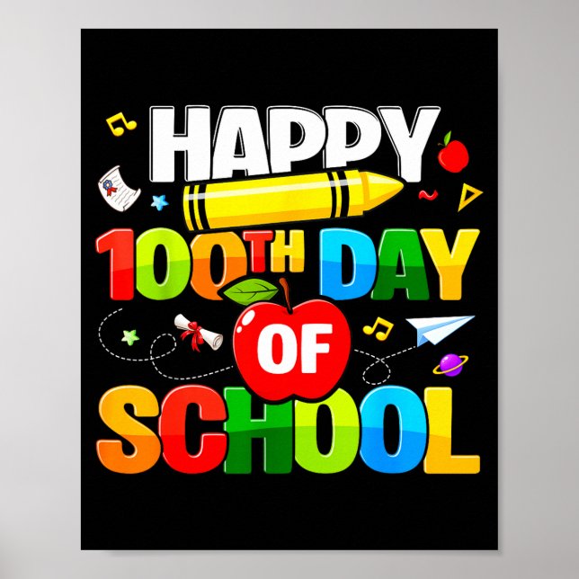 Affiche 100th Day Of School Shirt For Teachers Kids Happy  (Devant)
