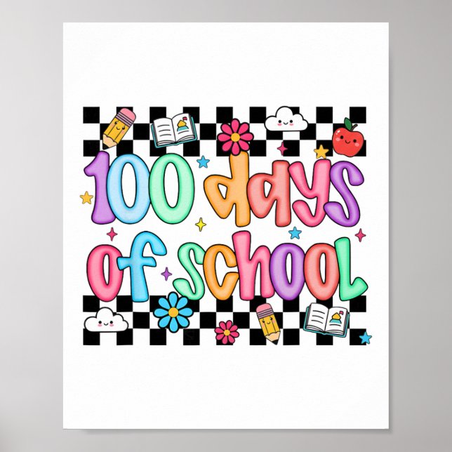 Affiche 100th Day Of School Teacher Kid Funny 100 Days Coq (Devant)