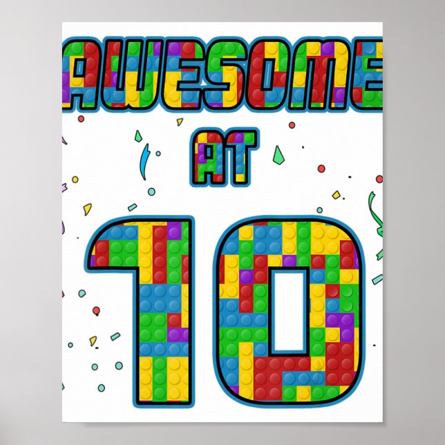 Affiche 10 Ans Anniversaire Cadeau Âge 10 Bâtir Blocs Bri (Devant)