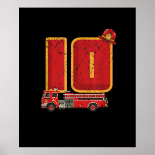 Affiche 10 ans Anniversaire Cadeaux de garçon Pompier
