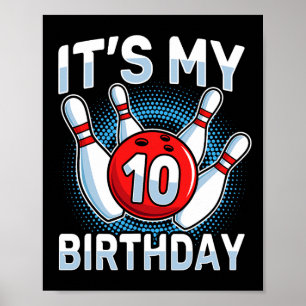 Affiche 10 Ans Bowling 10e Anniversaire Fête Garçons Fille