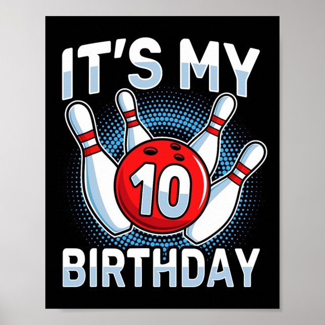 Affiche 10 Ans Bowling 10e Anniversaire Fête Garçons Fille (Devant)