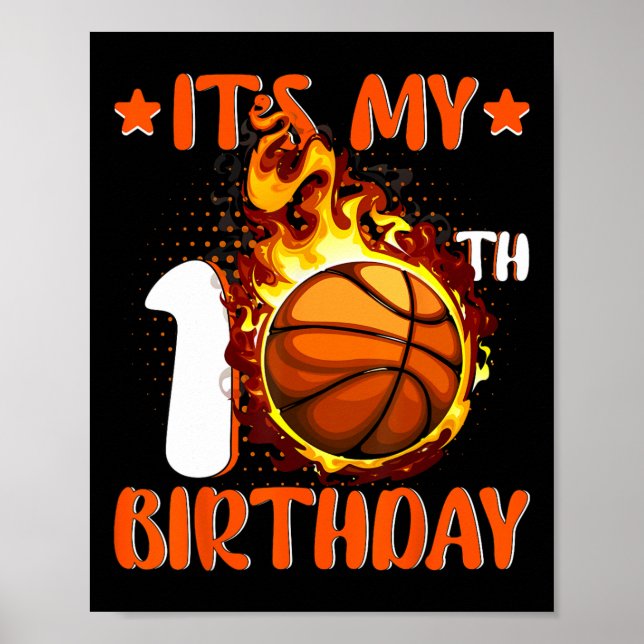 Affiche 10 ans C'est mon 10e anniversaire de basket-ball (Devant)