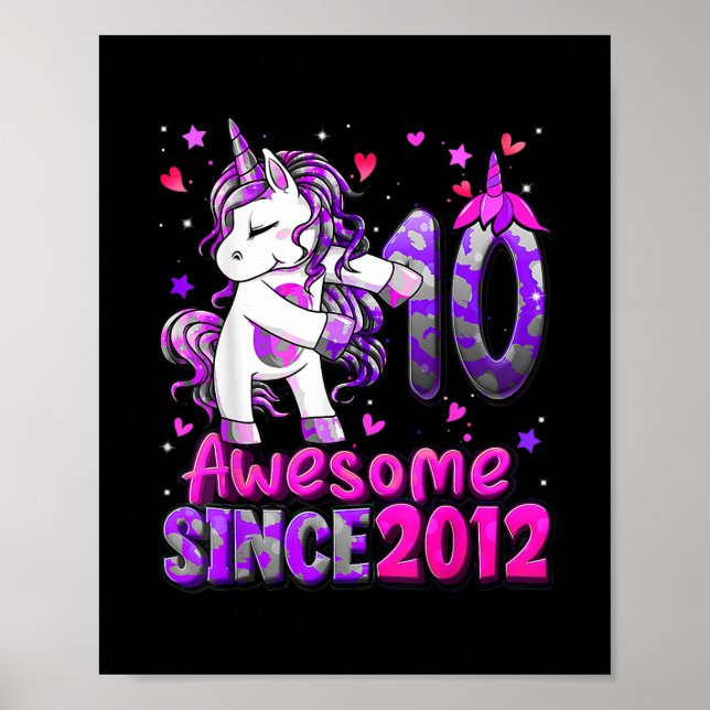 Affiche 10 Ans Unicorne Flossing 10e Anniversaire fille (Devant)