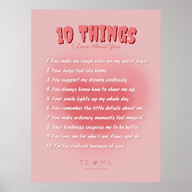 Affiche 10 choses que j'aime de vous - Personnalisé (Devant)