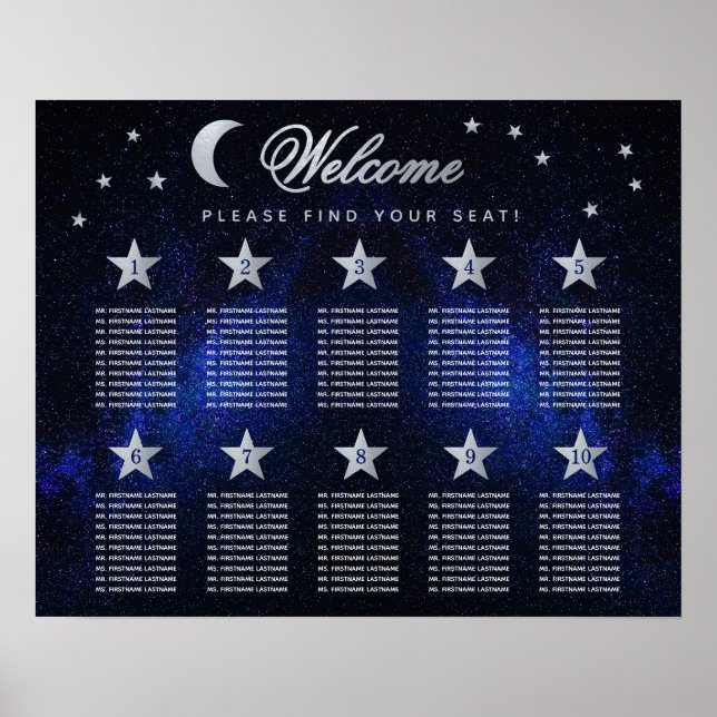 Affiche 10 Étoiles de Table Ciel Mariage Plan de Table (Devant)