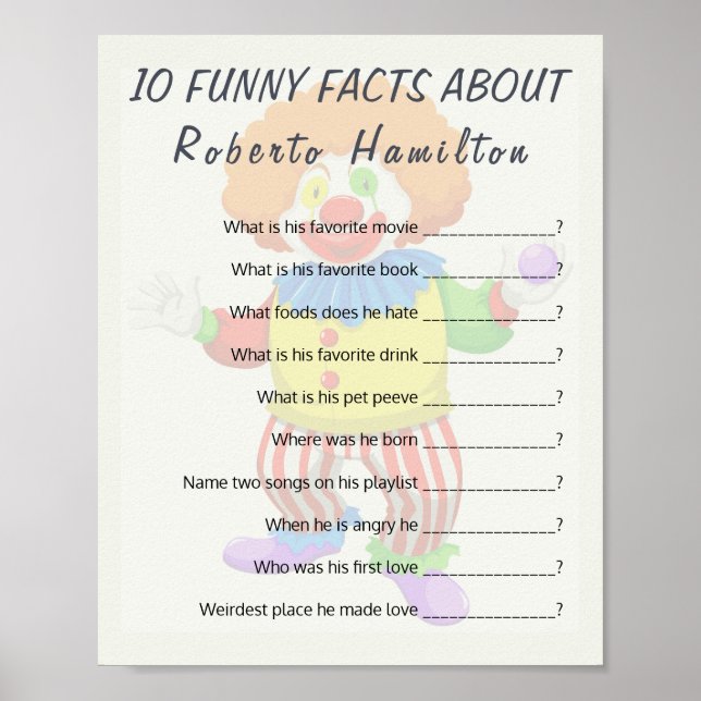 AFFICHE 10 FUNNY FACTS JEU DE FÊTE POUR LES HOMMES (Devant)