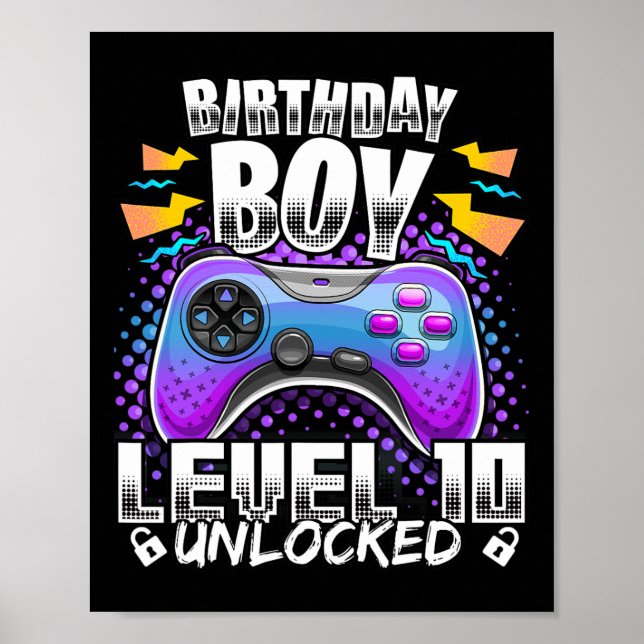 Affiche 10 Jeu vidéo déverrouillé 10e anniversaire Gamer B (Devant)